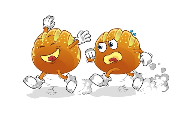 Bread play chase cartoon. cartoon mascot 