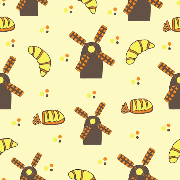 Bread production, colorful seamless pattern