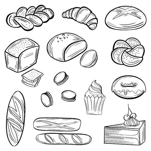 Bread sketches hand drawing vector set