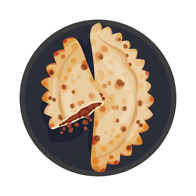 Vector bread stuffed with meat served on plate top view vector illustration