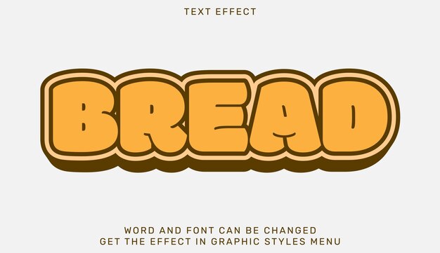 Vector bread text effect template in 3d design