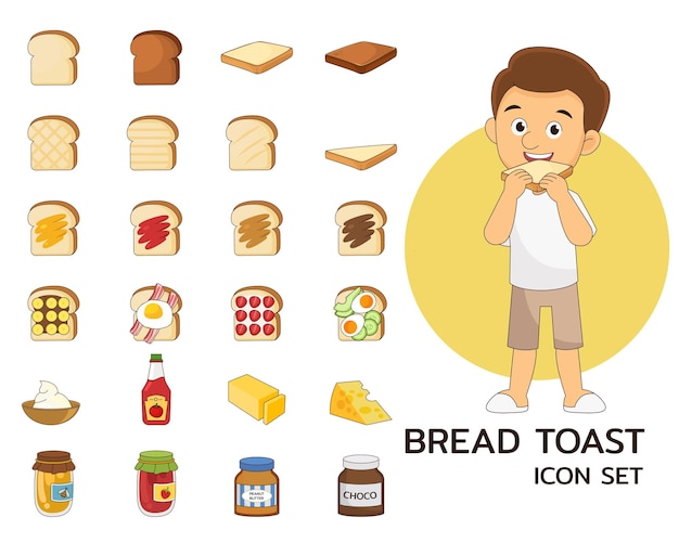 Bread toast concept flat icons