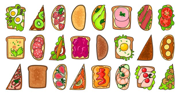 Vector bread toast vector illustration on white background isolated vector color set icon sandwich color set icons bread toast