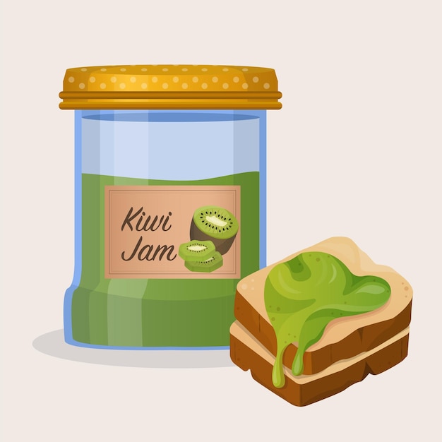 Bread toasts and kiwi jam Tasty and sweet breakfast Vector Vector illustration