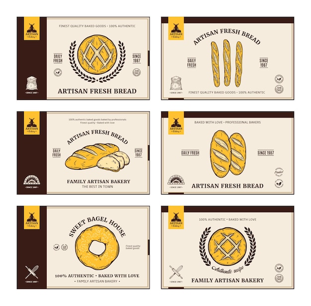 Хлебные винтажные этикетки и элементы дизайна упаковки