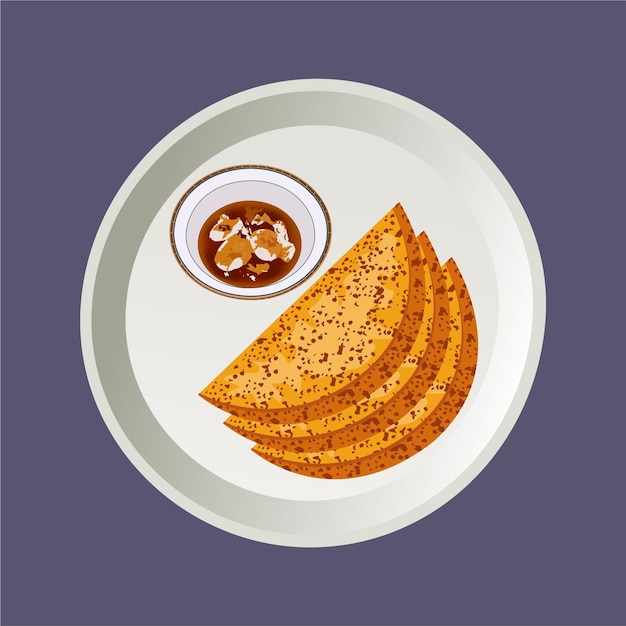 Bread with butter and soul in a white plate vector design asian food