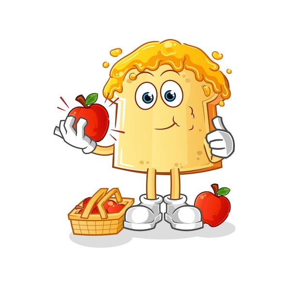 Bread with honey eating an apple illustration character vector