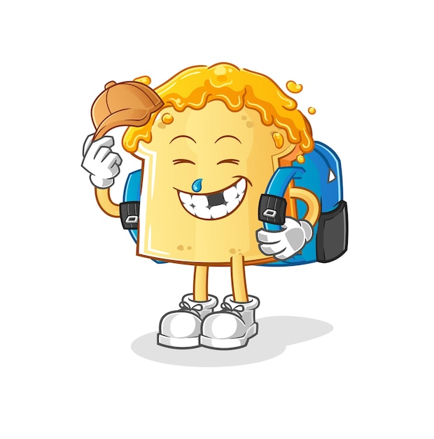 Bread with honey goes to school vector. cartoon character