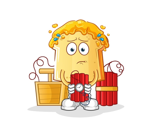 Bread with honey holding dynamite character cartoon mascot vector