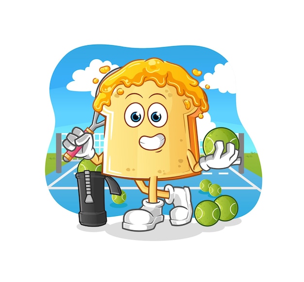 Bread with honey plays tennis illustration. character vector