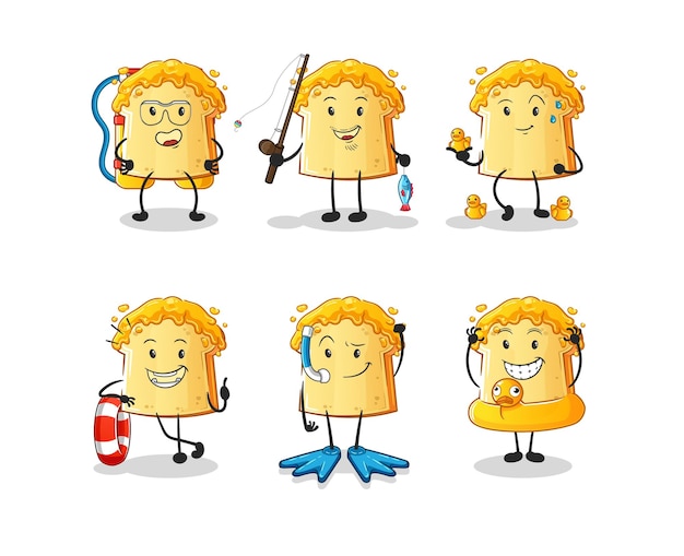 Bread with honey water activity group cartoon mascot vector