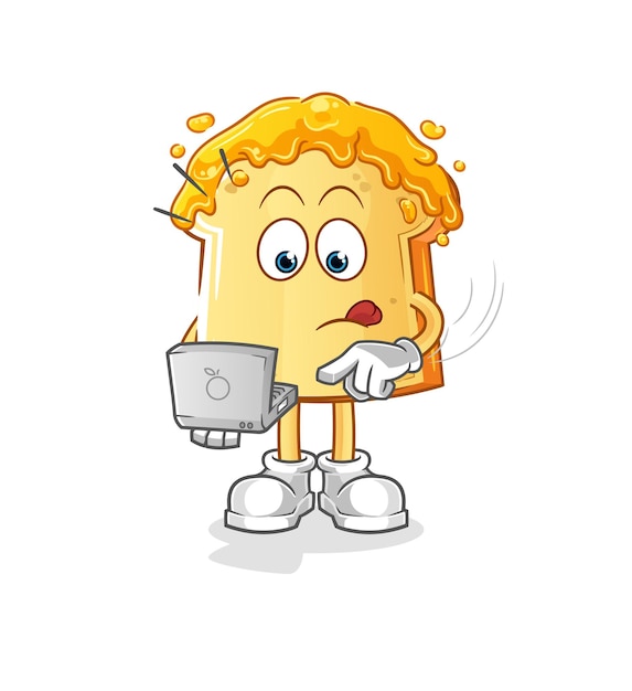 Bread with honey with laptop mascot cartoon vector