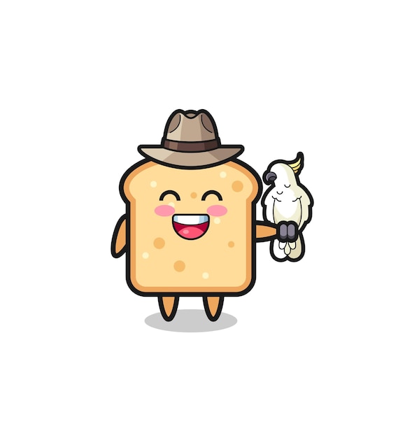 Bread zookeeper mascot with a parrot cute design