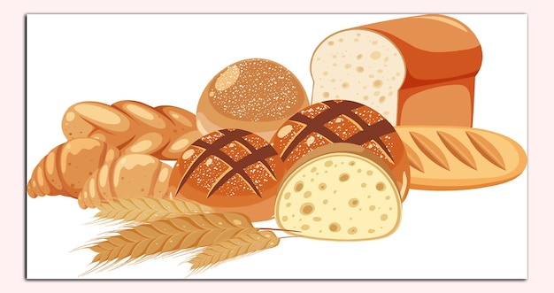 Vector breads in bucket on white background