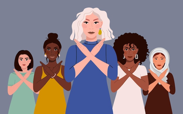 Vector break the bias a group of women of different nationalities vector illustration of movement against