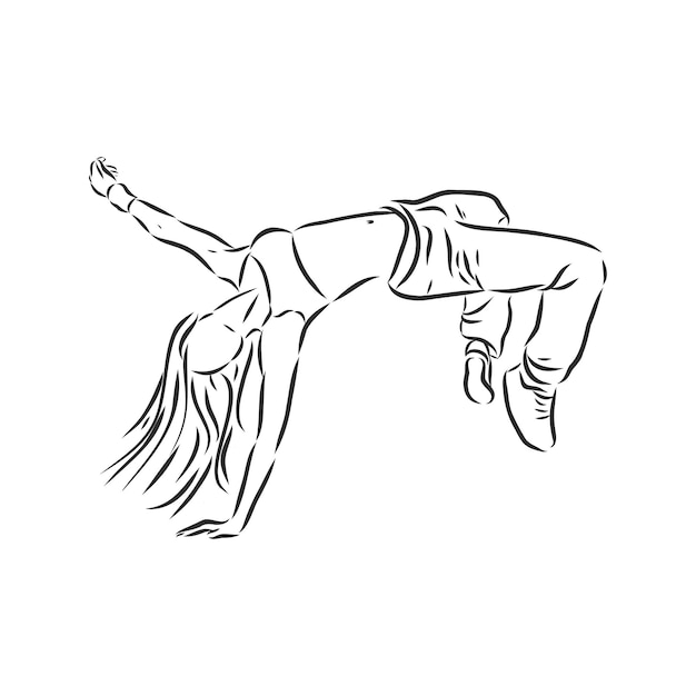 Break dancer-disegno di linee continue. break dance, ballerino, illustrazione di schizzo vettoriale