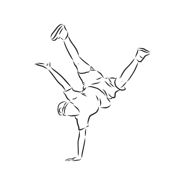 Break dancer-continuous line drawing. break dance, dancer, vector sketch illustration