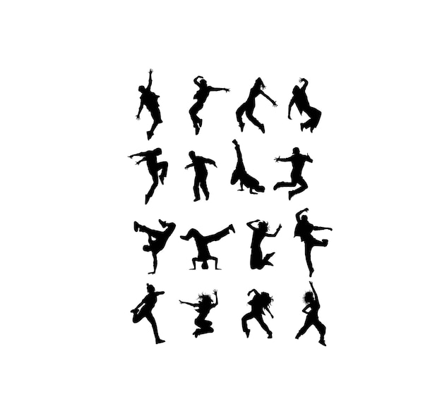 Break dancers silhouettes arte disegno vettoriale