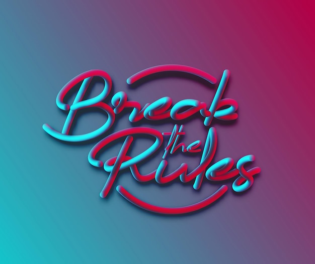 Vector break the rules calligraphic 3d pipe style text vector illustration design