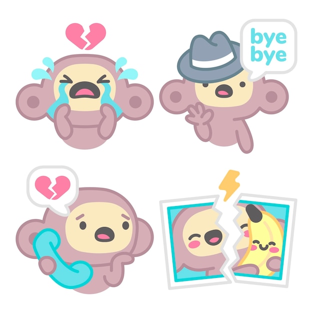 Vector break-up stickers collection with monkey and banana