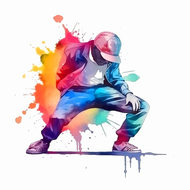 Breakdancer dansende aquarel verf