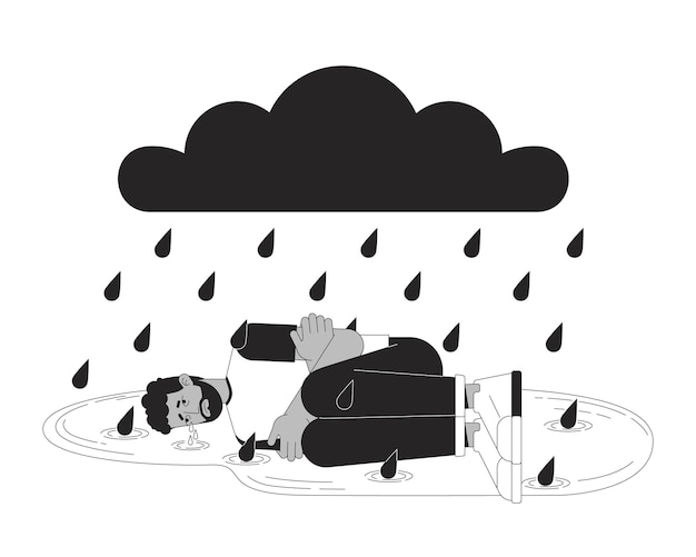 Vector breakdown emotional stress black and white 2d illustration concept