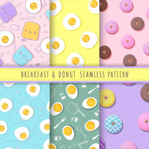 파스텔 아침 식사와 도넛 패턴 완벽 한 컬렉션입니다.