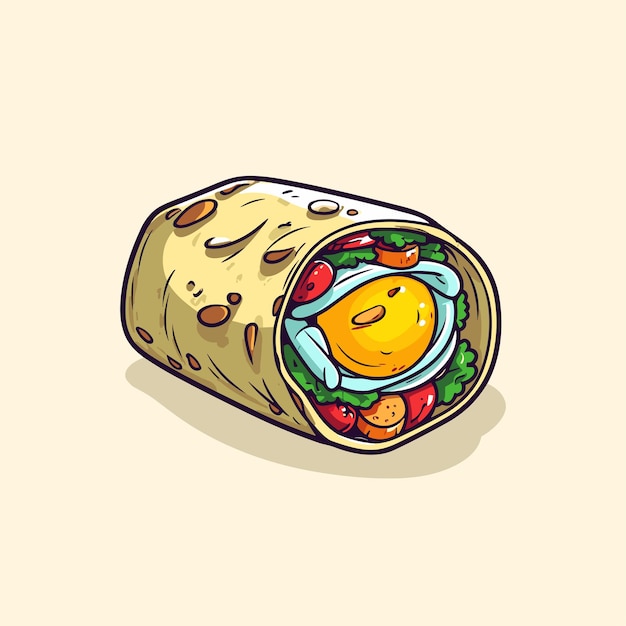 Vector breakfast burrito vector illustration clean line and cool color clip art for menu poster web