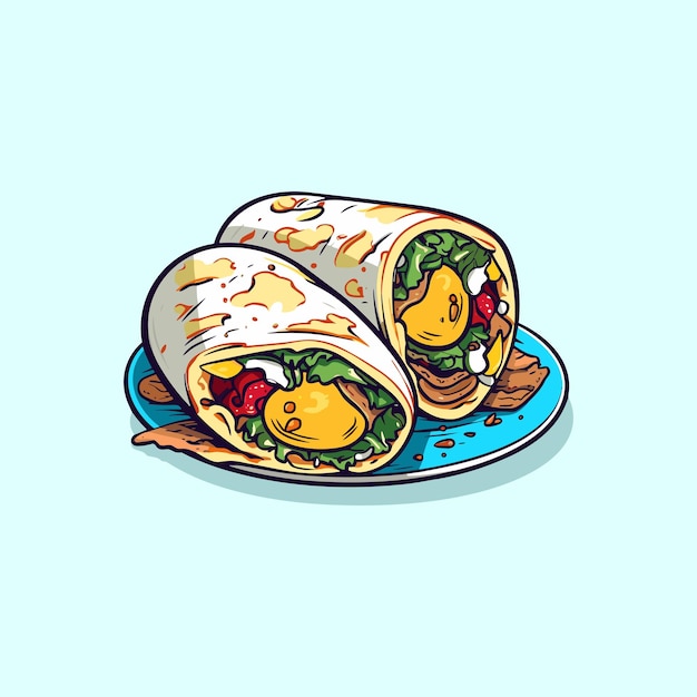 Breakfast burrito vector illustration clean line and cool color clip art for menu poster web