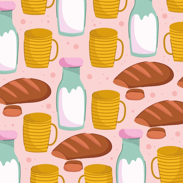 Breakfast cartoon seamless pattern