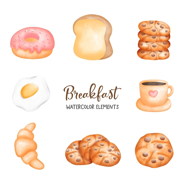 Vector breakfast and coffee watercolor element