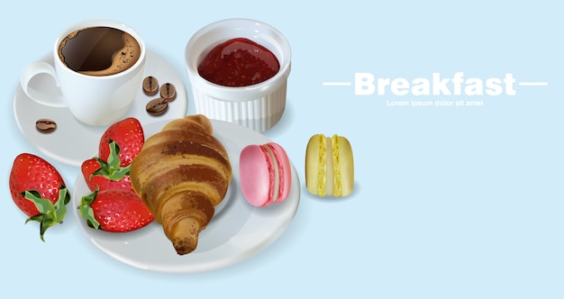 Vettore colazione caffè con croissant