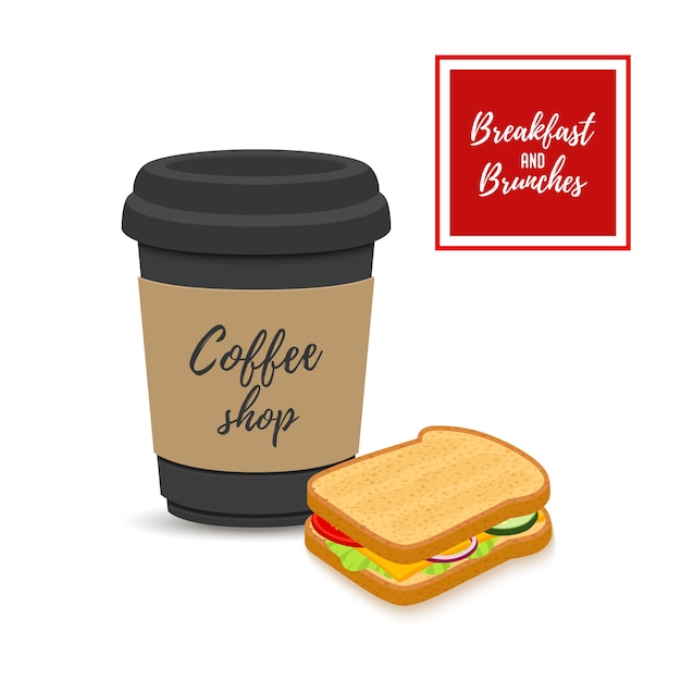 Breakfast - coffee with sandwich, hot drink with fried bread