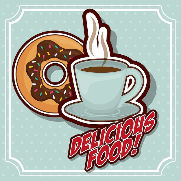커피 잔과 도넛 아이콘으로 표시되는 아침 식사 개념