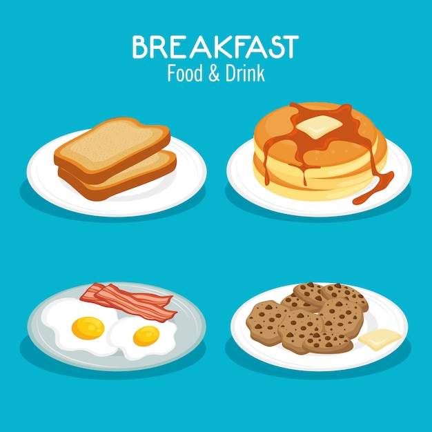 Breakfast concept with food and drinks