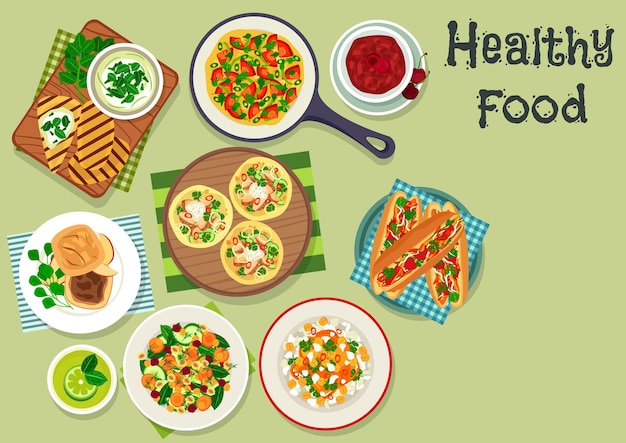 Vector breakfast dishes icon for healty menu design