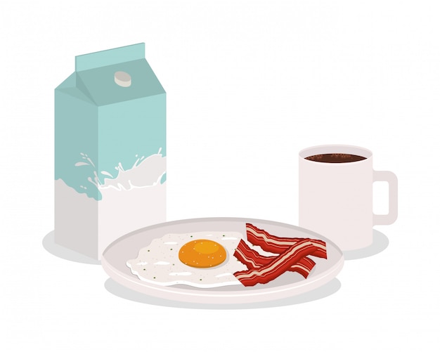 아침 식사 계란 베이컨 디자인, 음식 식사 신선한 제품 자연 시장 프리미엄 및 요리 테마 벡터 일러스트 레이 션