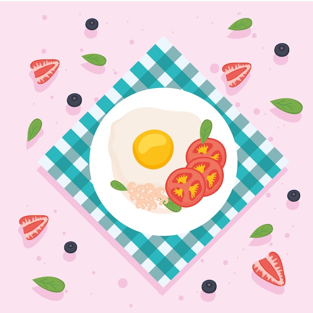 Breakfast egg with tomatoes on plate