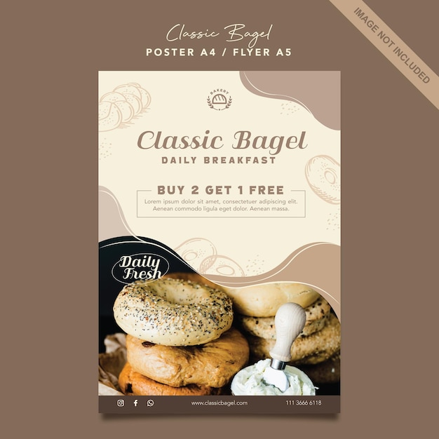 Vector breakfast flyer and menu template with bagel design