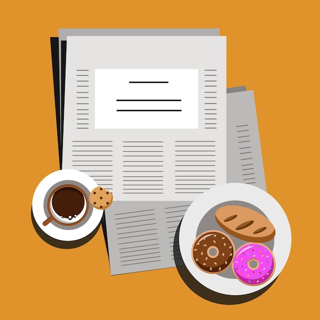 Vector breakfast food drink and newspaper vector illustration