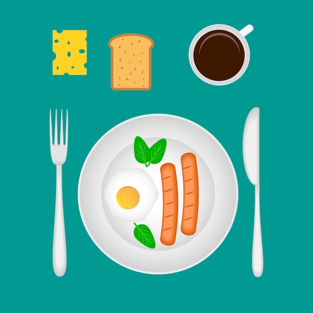 Breakfast food vector Breakfast table in flat style