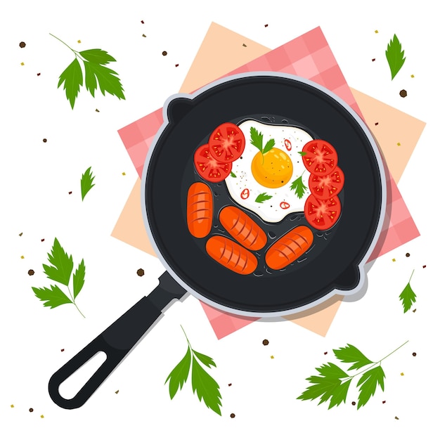 아침 식사 소시지 와 토마토 를 들인 비 에 긴 달