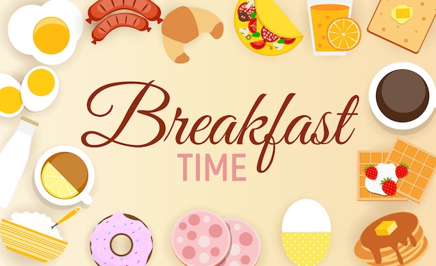 Vector breakfast icon set background in modern flat style