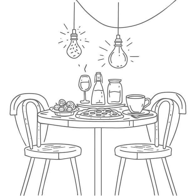 Vector breakfast menu ready to eat simple outline illustration minimalist line art