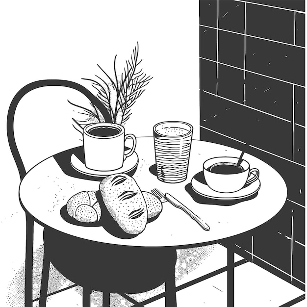 Vector breakfast menu ready to eat simple outline illustration minimalist line art