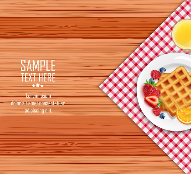 Vector breakfast menu waffles with berries