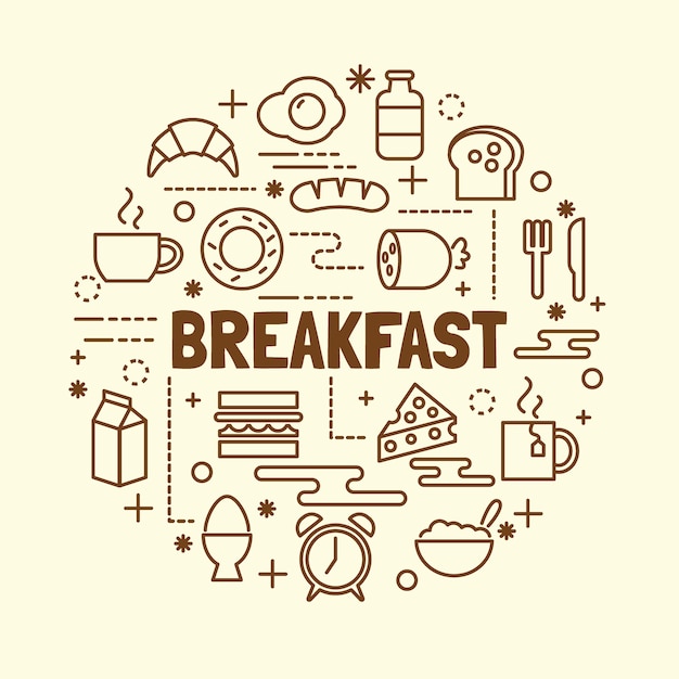 Vector breakfast minimal thin line icons set