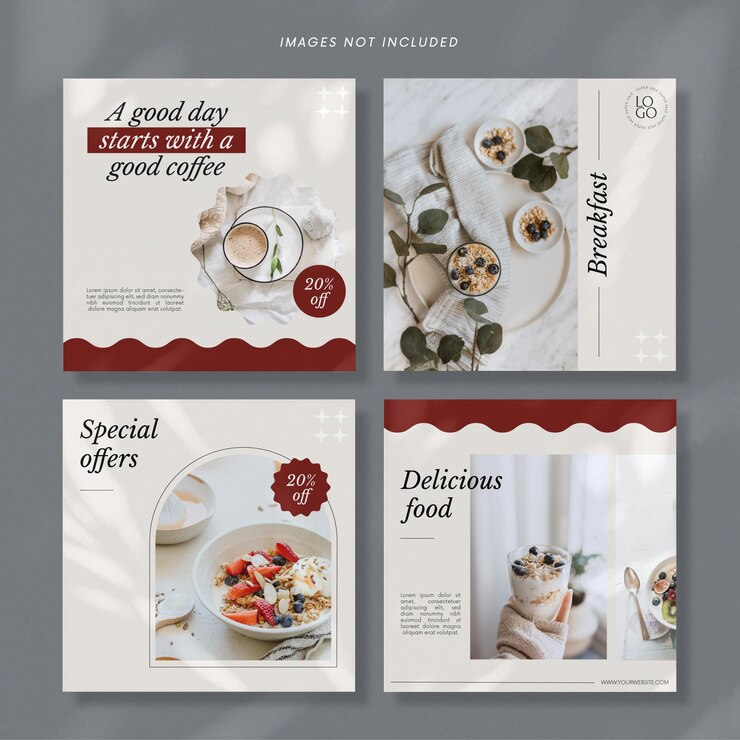 Breakfast restaurant social media post template collection EPS premium