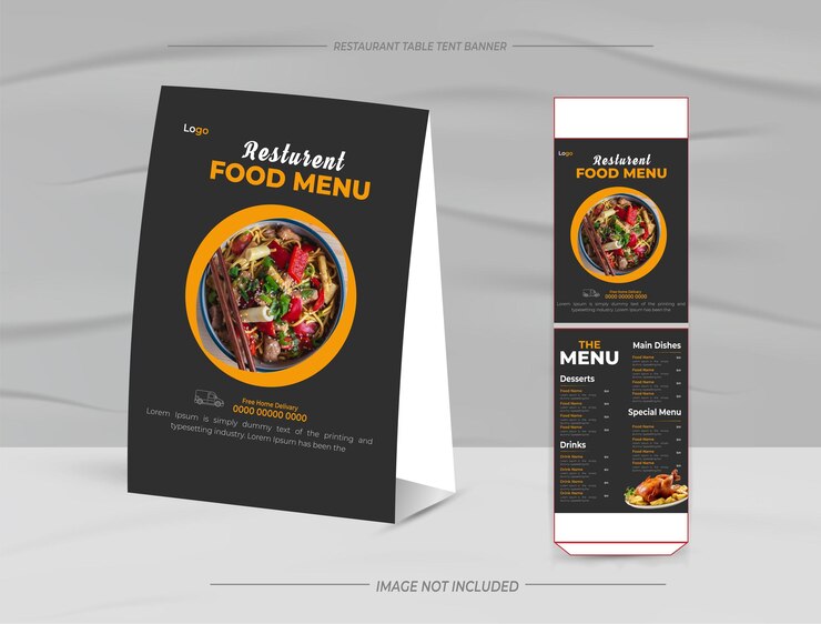 Vector breakfast restaurant table tent design template