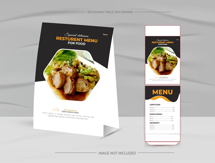Vector breakfast restaurant table tent design template